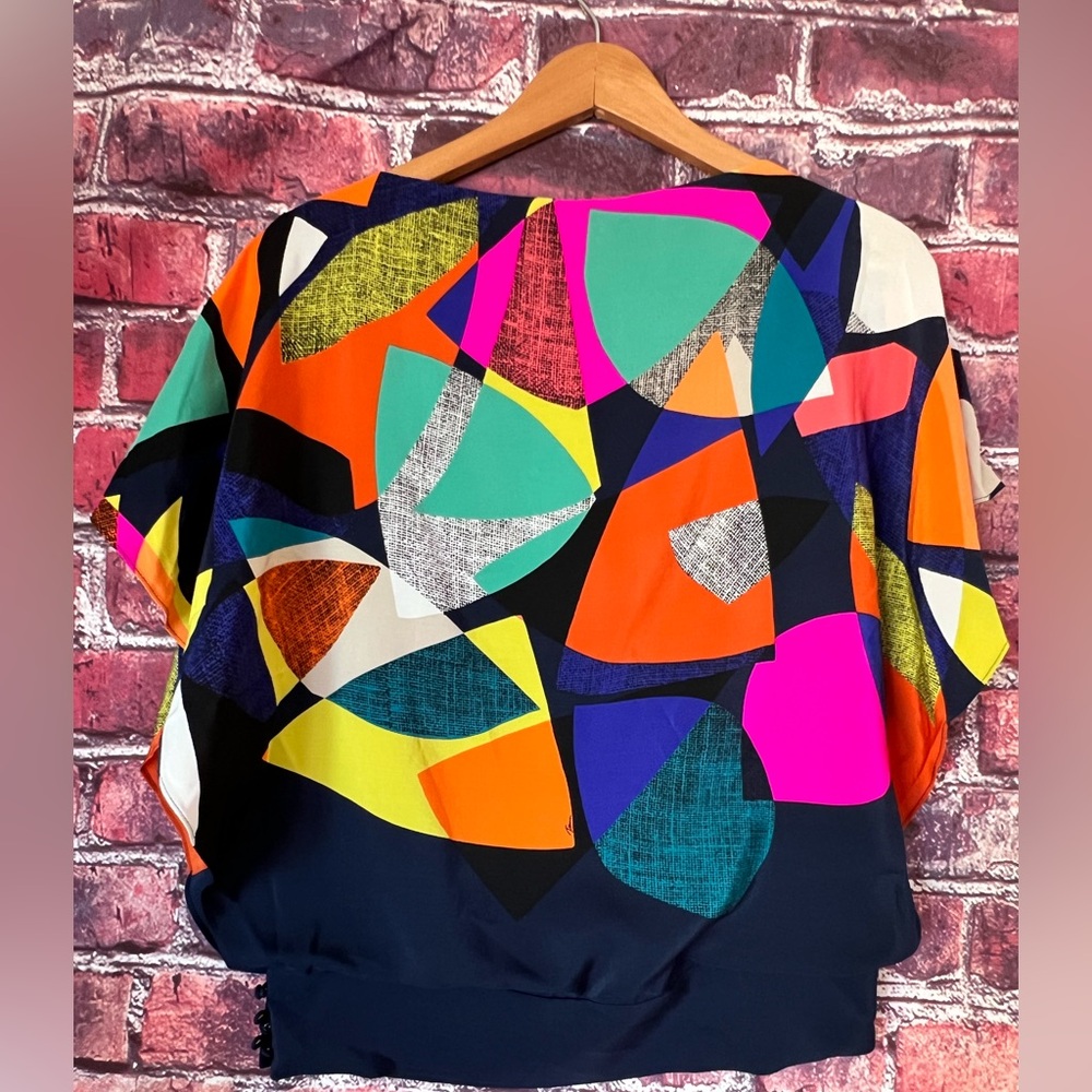 NWT Trina Turk Verge Multicolor Geometric Abstract Silk Top - Picture 6 of 7